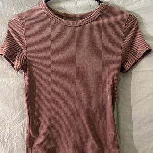 American Eagle Outfitters Ribbed Pink Short Sleeve Tee